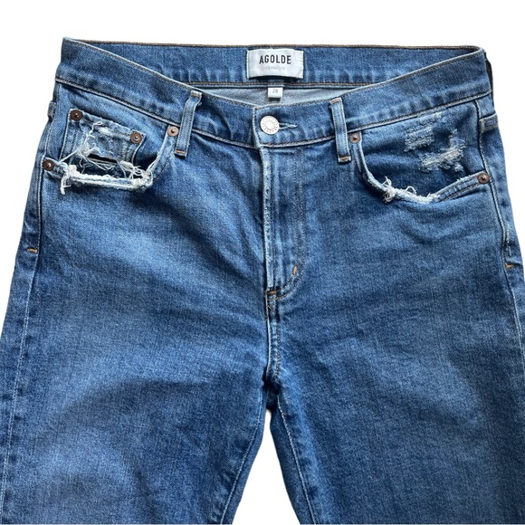 AGOLDE Toni Mid Rise Jean in Medium Wash with Light Distressing - Picture 6 of 13